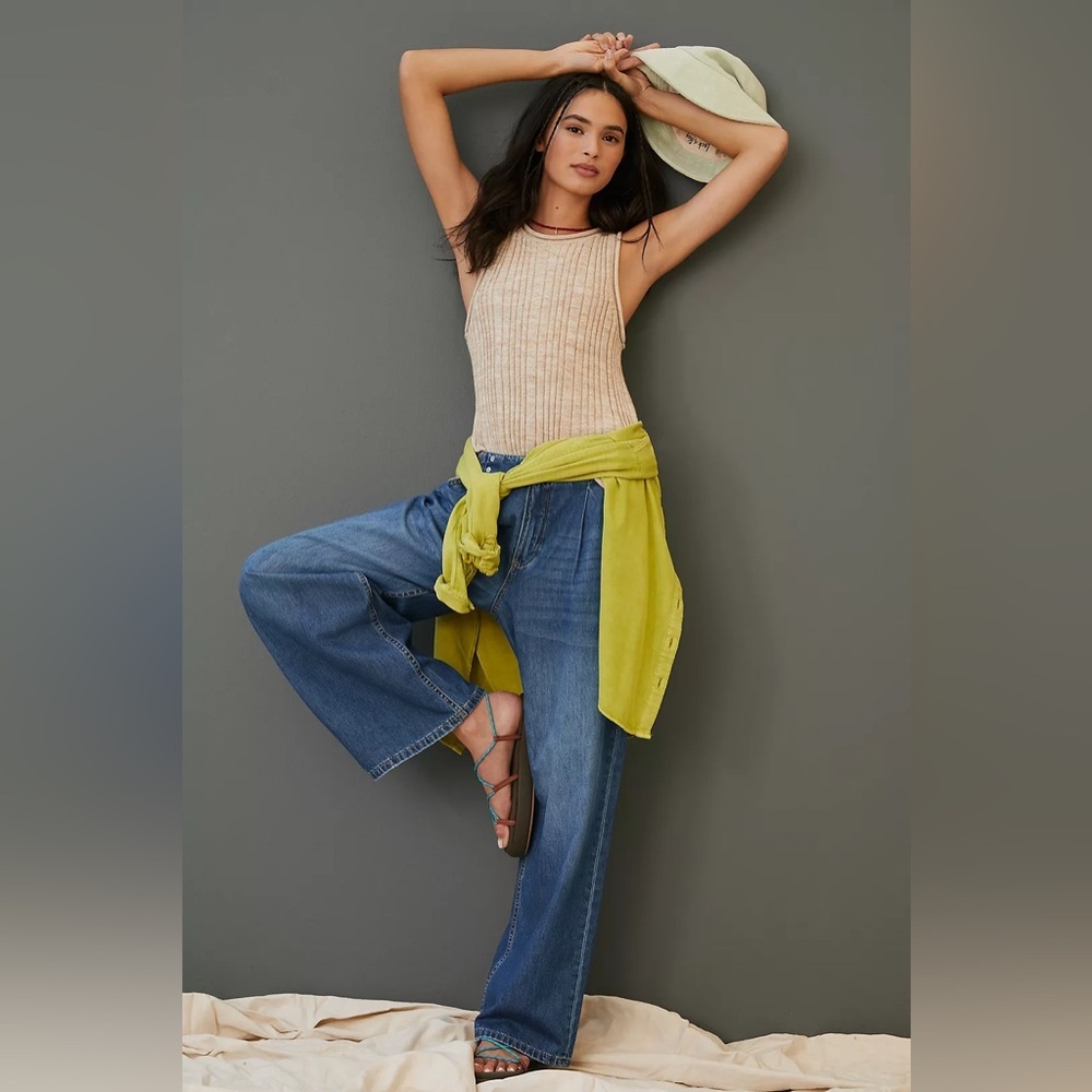 Anthropologie Pilcro The Pleated Baggy High Rise Jeans Wide Leg 29 Dark Wash - Picture 2 of 14